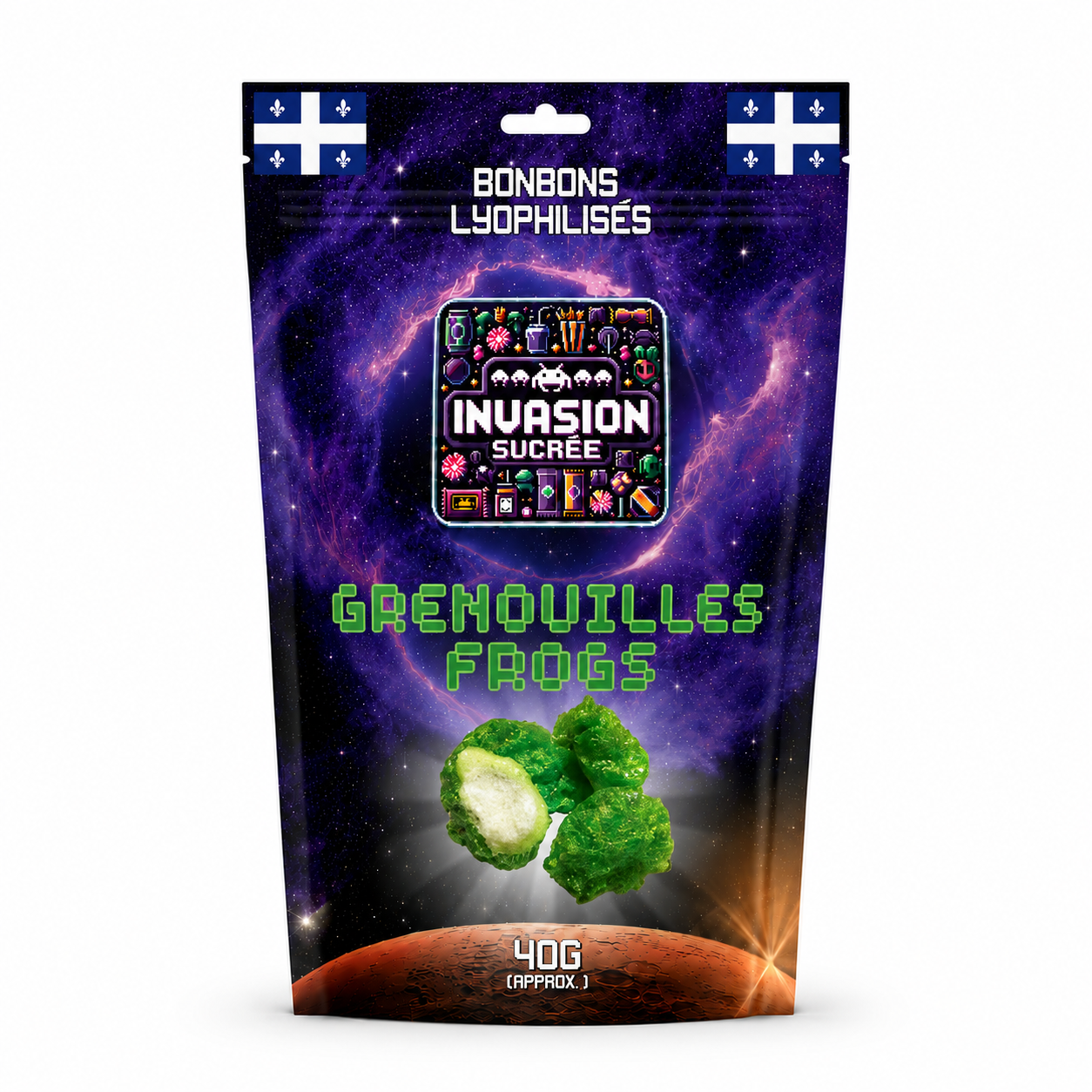 Bonbons lyophilisés grenouilles gélifiées - sachet Invasion Sucrée