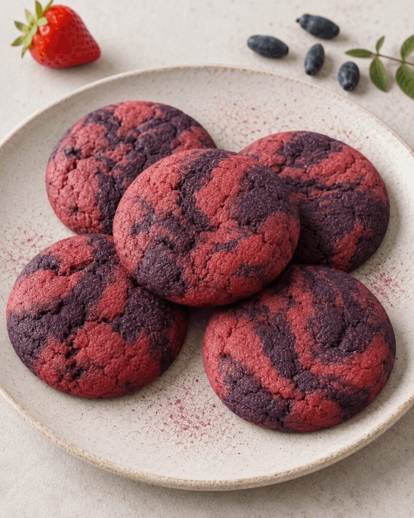 Biscuits marbrés fraise et camerise, exemple pour cuisiner avec les poudres de fruits lyophilisés