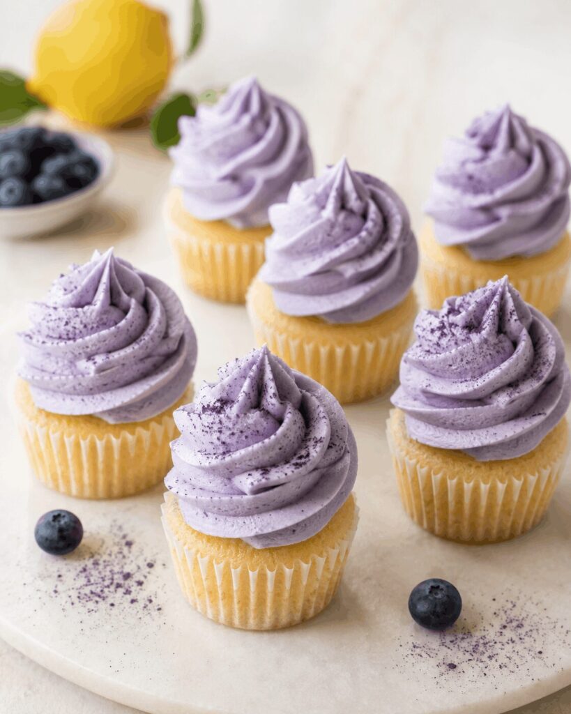 Cupcakes garnis de ganache montée au bleuet et au citron